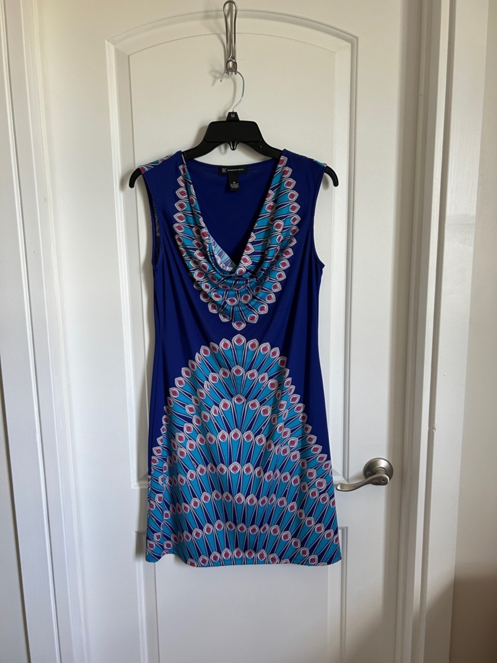 INC International Concepts Blue Sleeveless Midi Dress with Teal & Pink Pattern